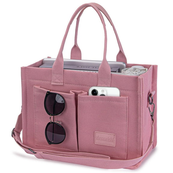 AOUNQ Canvas Tote Bag for Women Trendy Purse and Handbags Work Tote Bags with Pockets Crossbody Satchel Bag,Pink
