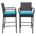 thumbnail image 3 of Bar Stools 30'' Bar Height Outdoor Modern Seat with Blue Cushions, Set of 2 Chairs, Brown Wicker, 3 of 9