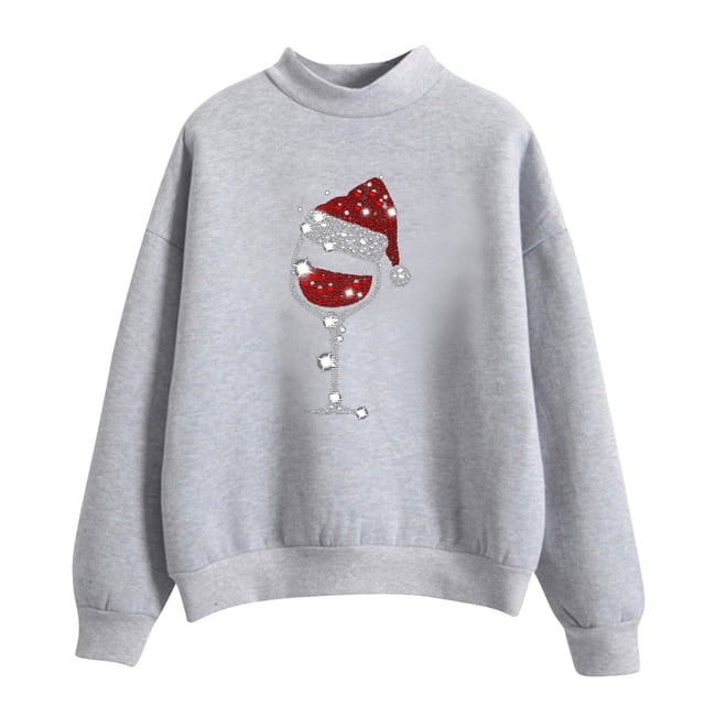 EGNMCR Chandail en Molleton de Noël pour Femmes Col Roulé Imprimé Couleur Unie Chandail Ample à Manches Longues