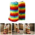 thumbnail image 2 of Fuzzy Boot Toppers Cuff Leg Warmer for Women Vintage Rainbow Colorful Striped Furry Plush Leg Cover Knee Length Socks, 2 of 8