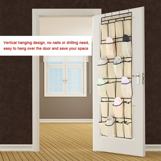Over The Door Shoe Organizer, Multi Purpose Hanging Shoe Rack Holder With 24 Extra Large Fabric Pockets Sundries Storage Bag For Storage Men Sneakers