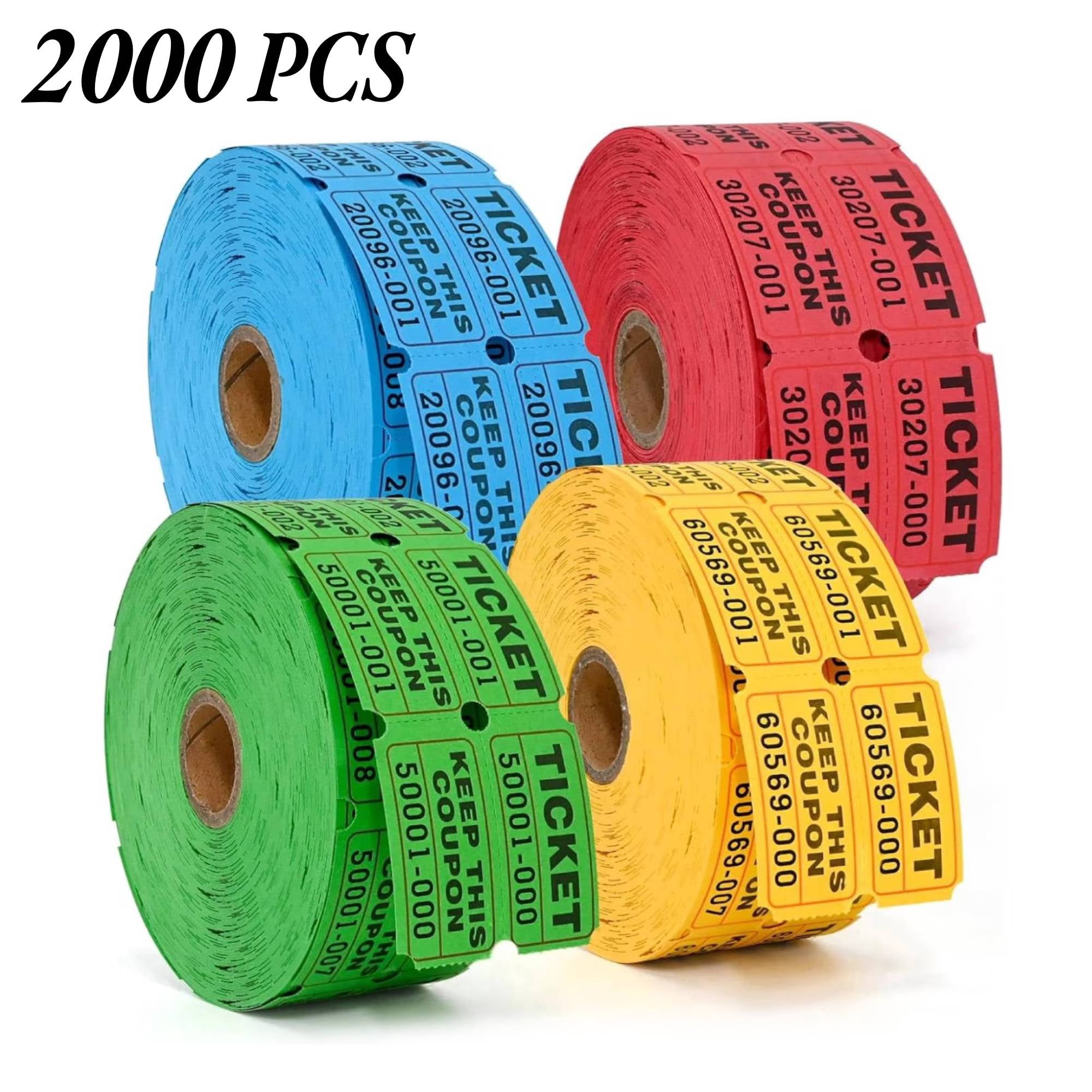 Sasio 2000 Double Draw Tickets - 4 colors (blue, yellow, red, green), 500 tickets per roll, suitable for various events, fundraising events, and parties.