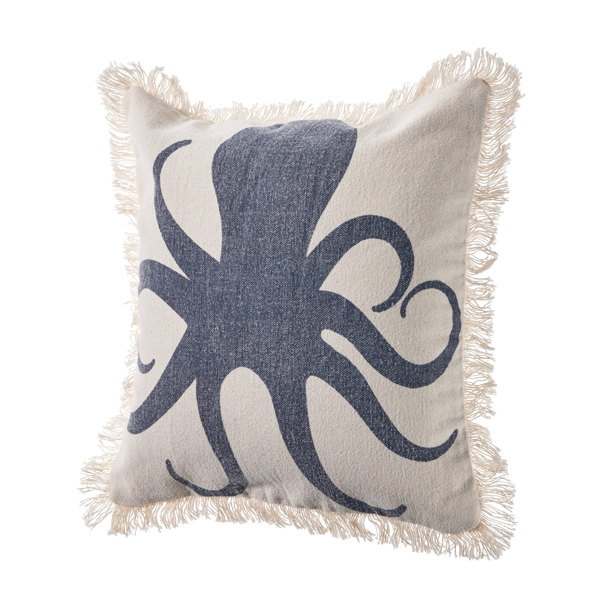 Laddha Home Designs Handwoven Octopus Cotton Throw Pillow Cover - 18" - White and Blue