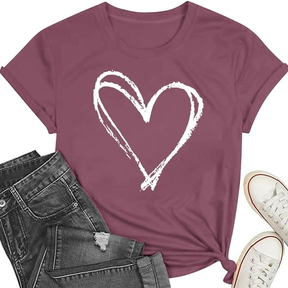 Valentines Shirts for Women Valentine Crew Neck Shirt Love Heart Graphic Tshirt Cute Girls Valentines Gift Tee Tops