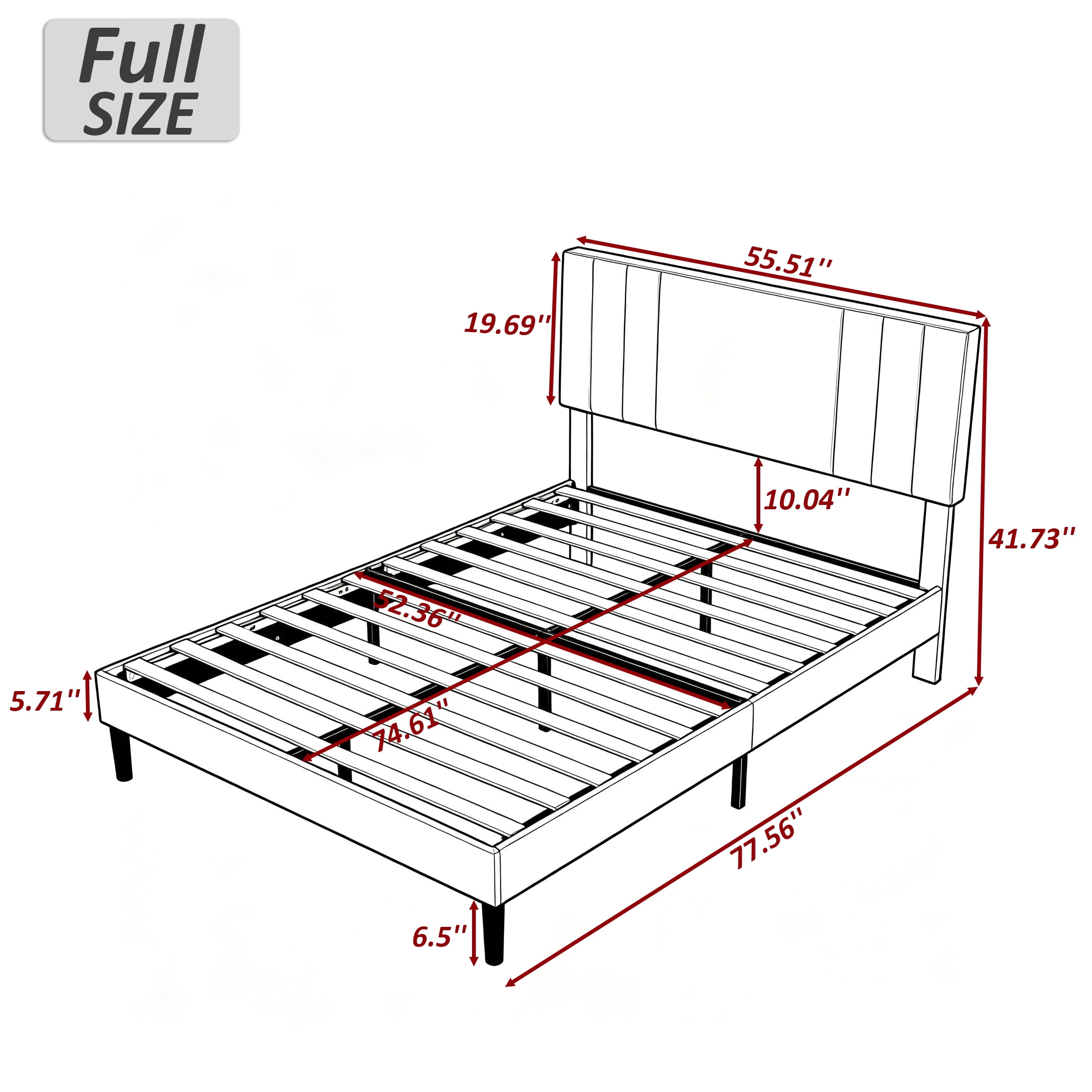 BSHTI Full Size Faux Leather Upholstered Platform Bed Frame with Adjustable Headboard, Wood Slats, No Box Spring Needed for Bedroom（Black）