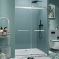 thumbnail image 2 of 60 Inch Frameless Double Sliding Shower Door with Soft Close Brushed Nickel Finish 5 16 Inch Tempered Glass Safety Film Stainless Steel Handles, 2 of 9