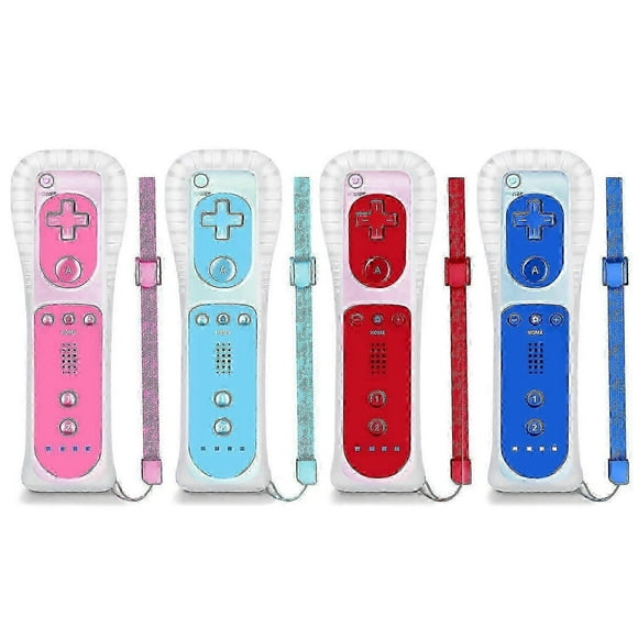 Wii Controller 4-Piece Set, Wii Remote Replacement, Compatible with Nintendo Wii/Wii U with Silicone Case and Wrist Strap. (dark blue/red/light blue/p