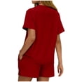 thumbnail image 4 of Oplxuo Women’s Summer 2 Piece Outfits - Loose Crewncek Short Sleeve Top Matching Shorts Lounge Sets with Pockets, 4 of 5