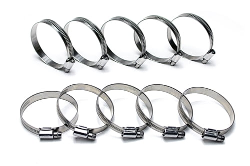 HPS Stainless Steel Embossed Hose Clamps SAE #10 - 3/4" To 1-1/8" Range, Pack Of 10, 3/8" Band