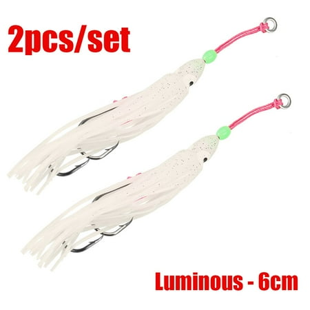 2Pcs/Lot 6cm/10cm/12cm Portable Artificial Soft Silicone Saltwater Octopus Bait hook Fishing Tackle Squid Skirt Lure LUMINOUS - 6CM
