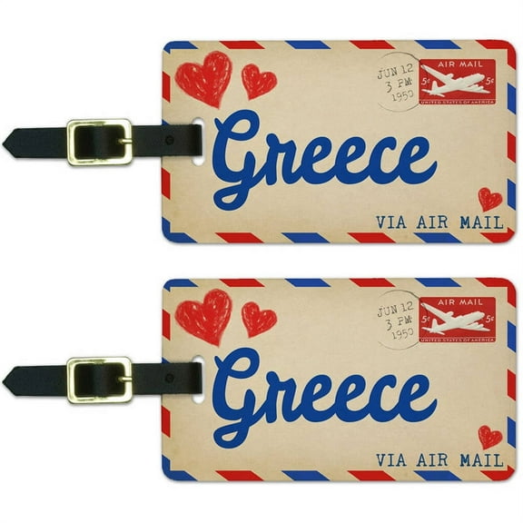 Air Mail Postcard Love for Greece Luggage Suitcase Carry-On ID Tags, Set of 2