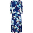 thumbnail image 2 of Bon Rosy, Women's, 3/4 Sleeve Faux Wrap Midi Dress Knee Length, Navy, M, 2 of 2
