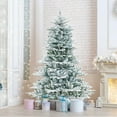 thumbnail image 6 of GVN 6ft Snow Flocked Artificial Christmas Trees with Cool White LED Lights, Xmas Decoration Tree for Indoor, Outdoor, Holiday Decor, White, Green, 6 of 7