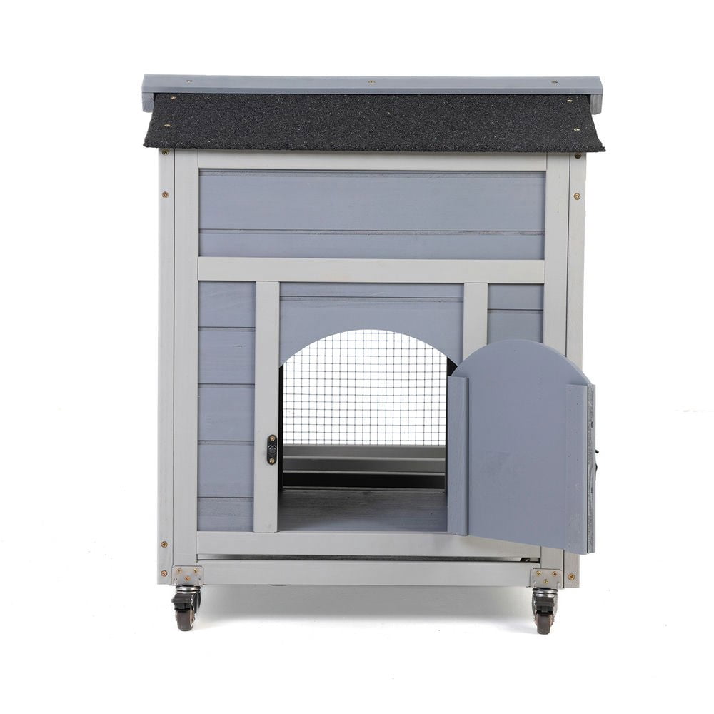 Resenkos Wooden Hutch, Weatherproof Pet Home With Wheels, Removable Tray, Rabbit, Duck, Squirrel, Guinea Pig Cage, Gray With Colorful Patterns