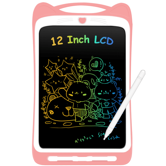 LCD Writing Tablet for Kids 12 Inches, AGPTEK Colorful Graphics Writings Pads Drawing Board with Lock Switch for Home, Office, School, Pink