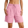 thumbnail image 3 of Cutuoiiu Women's Solid Color High Waist A-Line Cotton Linen Shorts with Elastic Drawstring and Pockets for Summer Casual Wear, 3 of 6