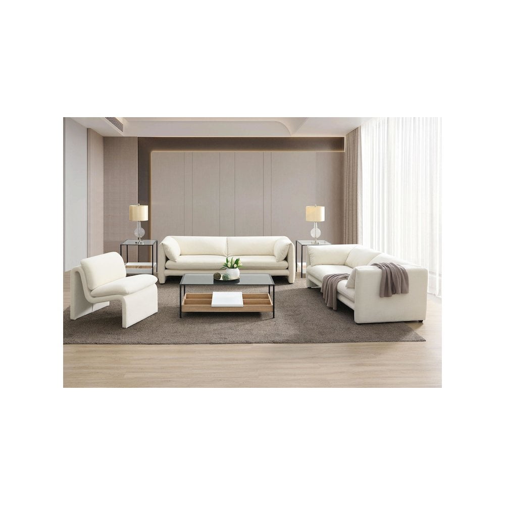 ACME Jaeda Wood & Boucle Fabric Upholstered Accent Chair in Ivory