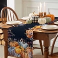 thumbnail image 4 of Fall Table Runner Thanksgiving Orange Blue Pumpkin Table Runners Watercolor Eucalyptus Leaves Black Cotton Linen Dresser Scarf Kitchen Dining Table Decor for Fall Holiday Party Decor 13x90 Inch, 4 of 9