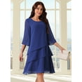 thumbnail image 3 of DARING DIVA Chiffon 3/4 Sleeve Tiered Layered Flowy Dress L Dark Blue, 3 of 8