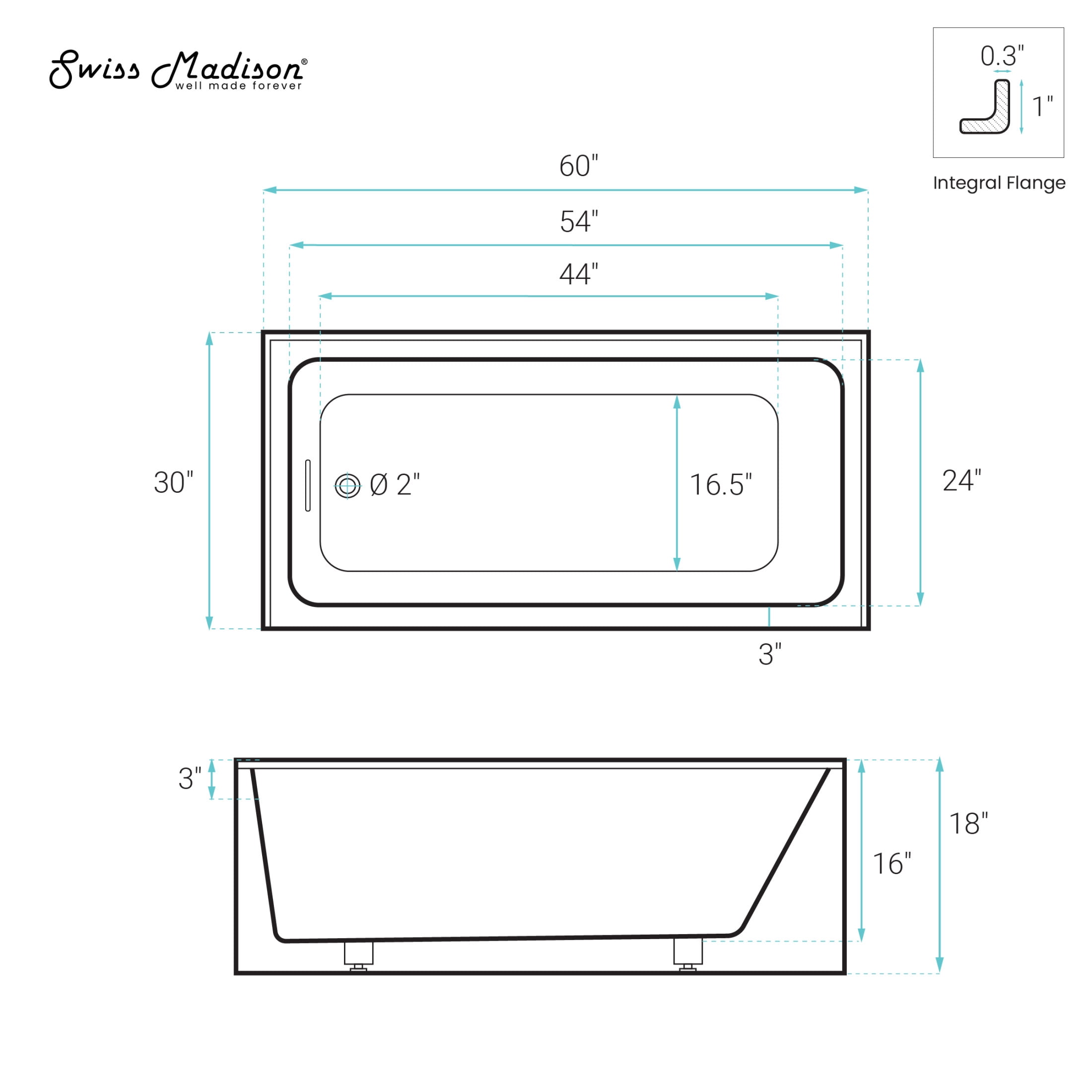 Voltaire 60 x 30 Skirted Left Drain Soaking Apron Bathtub in Glossy White with Integrated Overflow, Drain Included