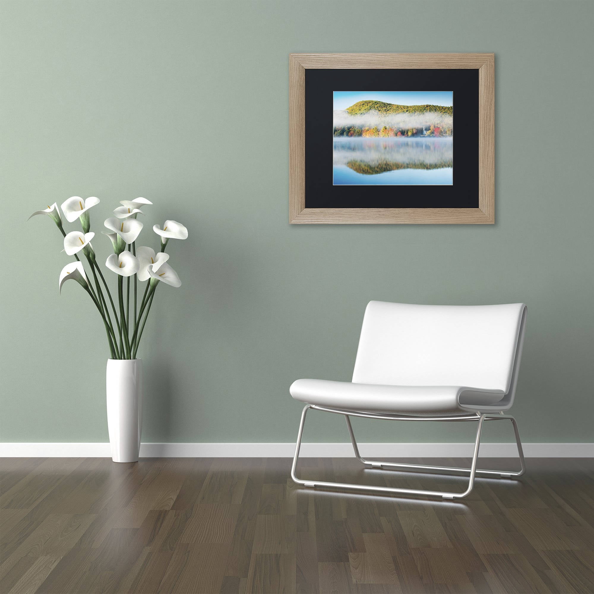 Trademark Fine Art "Fog On Crystal Lake" Canvas Art by Michael Blanchette Photography Black Matte, Birch Frame