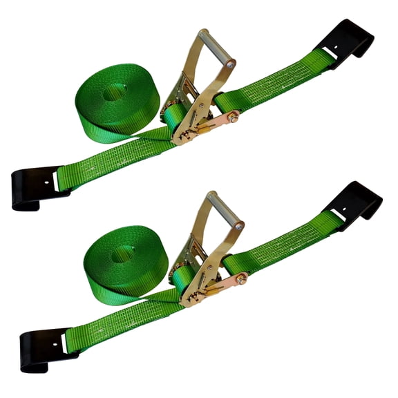 Mega Cargo Control USA 2 Pack Heavy Duty 2" x 30' Ratchet Tie Down Strap W/ Flat Hook WLL: 3333 lbs Greenc