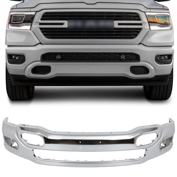 CCIYU Front Bumper Face Bar Compatible for 2019-2023 for Ram 1500 Steel Front Bumper Replacement without Parking Sensor Holes