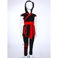 thumbnail image 5 of Eandarui Kids Boys Girls Ninja-style Costumes Sleeveless Hooded Top and Pants Set for Theme Party Cosplay Red 16, 5 of 7