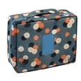 thumbnail image 1 of Bolsa de almacenamiento para cosméticos y maquillaje, de tela Oxford, con asa y cierre de cremallera, para artículos de tocador, bolsa de viaje con margaritas azules., 1 of 13