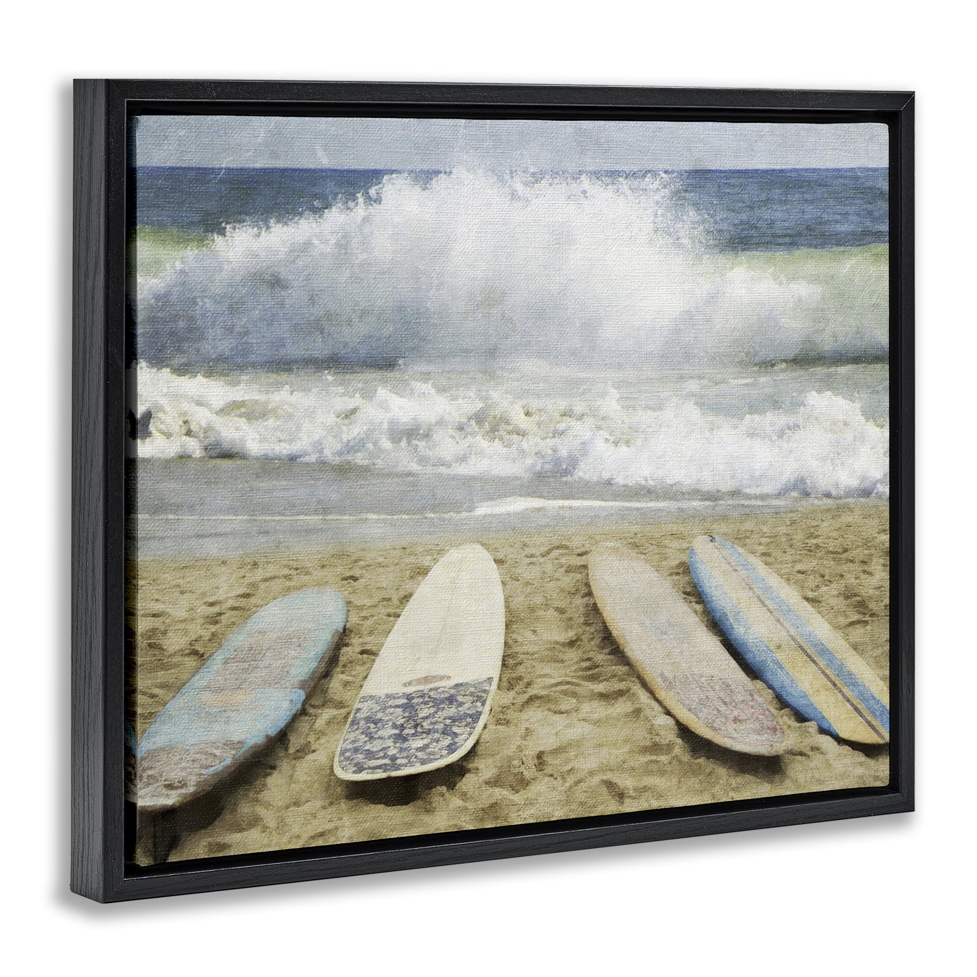 Stupell Industries Surfboards At The Ready Black Framed Floater Canvas Wall Art, design by Grotto Studios