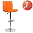 thumbnail image 3 of 2 pièces Tabouret de bar contemporain en vinyle orange matelassé à hauteur réglable avec base en chrome, 3 of 8