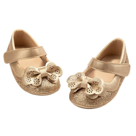 BRICH Baby Girls Soft Sole Bowknot Princess Wedding Dress Mary Jane Flats Shoes,Size 0-18 Months Gold 12-18 Months