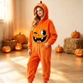 thumbnail image 3 of YUEHUA Men & Women Cute Pumpkin Halloween Onesie, Unisex Zip Up Hooded Plush Jumpsuit, Soft Flannel Relax Fit Indoor Sleep Loungewear with Pockets, 3 of 8