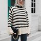 thumbnail image 3 of Strip Knitted Sweater Loose Fit Sweater Knitwear Women Sweater High Neck Long Sleeves Strip Pattern Loose Fit Knit Pullover Knitwear For Winter Fall ANGGREK Otros, 3 of 7