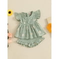 thumbnail image 6 of Loicainy Baby Toddler Girl Summer Outfit 3 6 12 18 24 Months Daisy Print Ruffled Crew Neck Flying Sleeve Tops and Shorts 2 Pcs Clothes Set, 6 of 9
