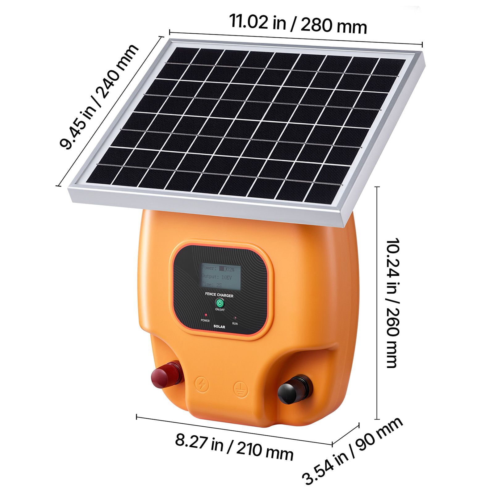 Solar Electric Fence Charger 10kV 1J, 8100mAh Battery, IP65 Waterproof, 10W Solar Panel, for Livestock Garden Pet Protection