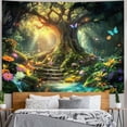 thumbnail image 5 of Fantasy Forest Tree of Life Wall Tapestry Green Nature Floral Butterfly Hanging for Bedroom Dorm Living Room Decor 60 x 44 Inch, 5 of 6