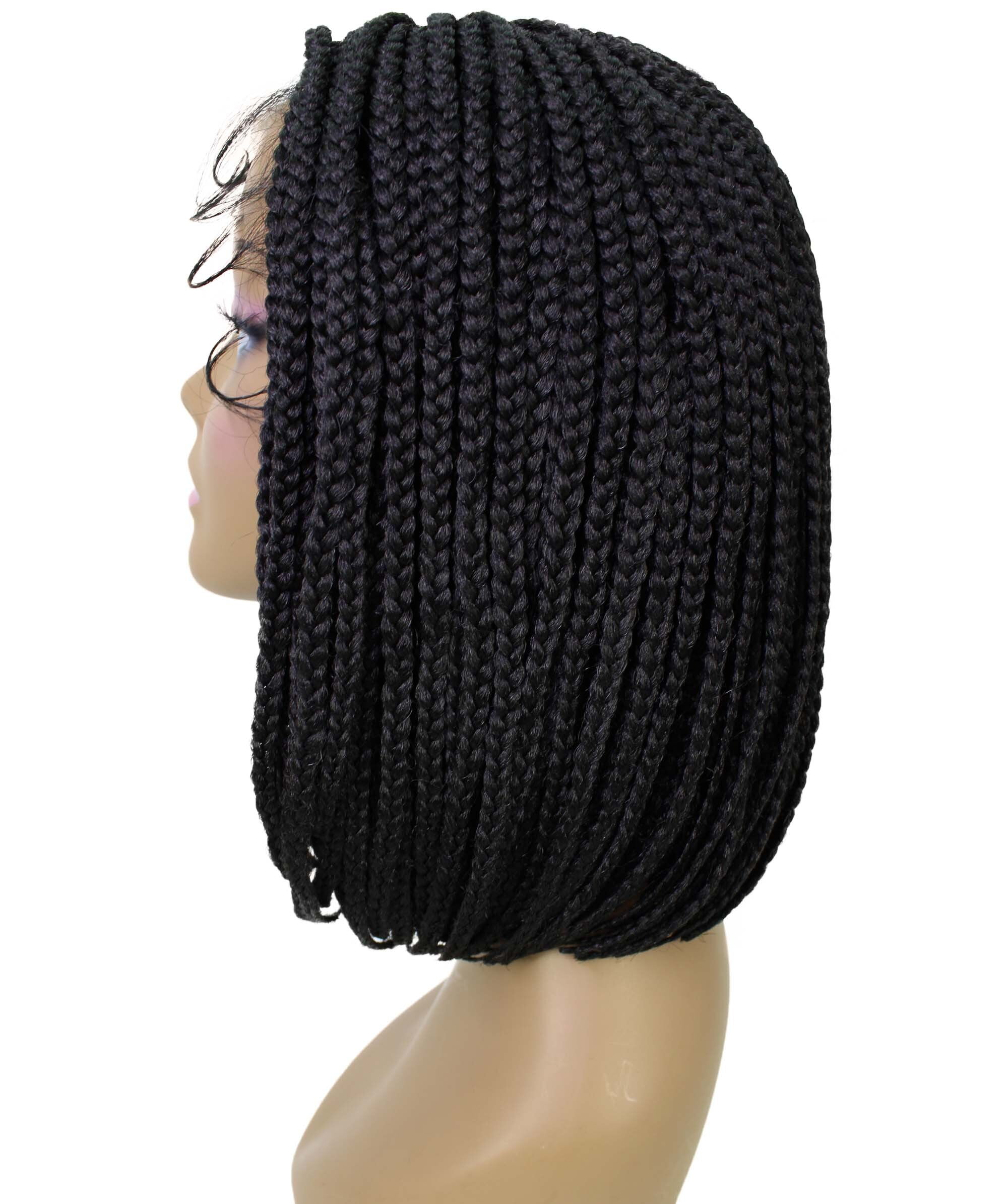 LUXLUXE Tiara Straight Braided 12 in Long 4X4 Hand Tied Lace Braid Braided Wig, Beauty Heat Resistant Fiber, Black Color