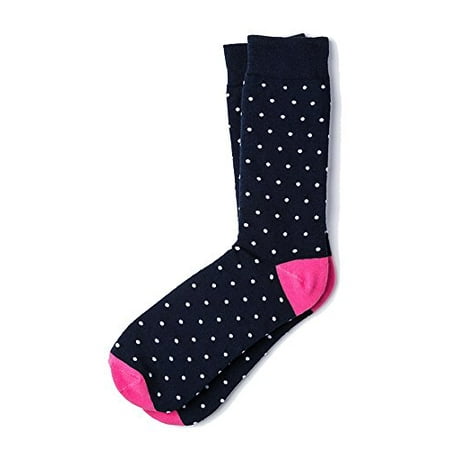 

Men s Hipster Polka Dots Novelty Crew Dress Socks (Navy Blue & White)