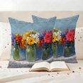 thumbnail image 3 of Spring Flowers Pillow Covers 2 Pack Yellow Red Pink Purple Flower Blue Gray Oil Paintings Pillowcase Waterproof Outdoor Throw Pillow Cover for Patio Garden Square Cushion 18”x18”, 3 of 9