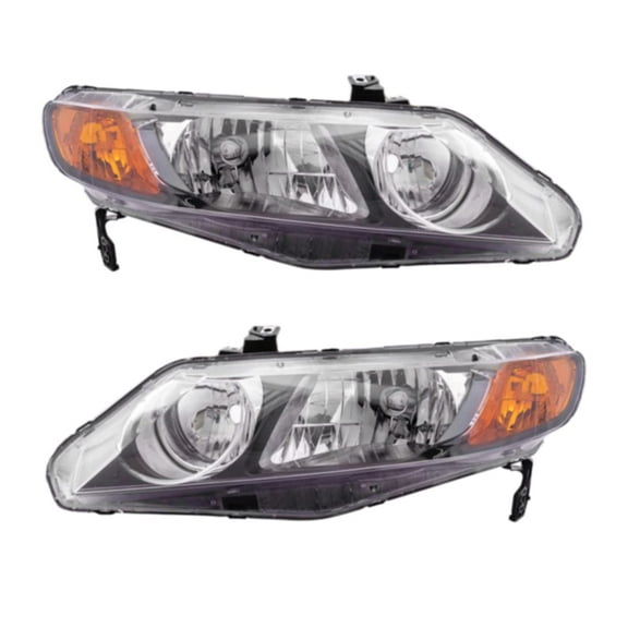 EPIC LIGHTING OE Style Halogen Headlights Assembly Replacement for HONDA 06-08 CIVIC 4D SEDAN EXCL HYBRID [ HO2502125 HO2503125 33151SNAA02 33101SNAA02 ] Pair