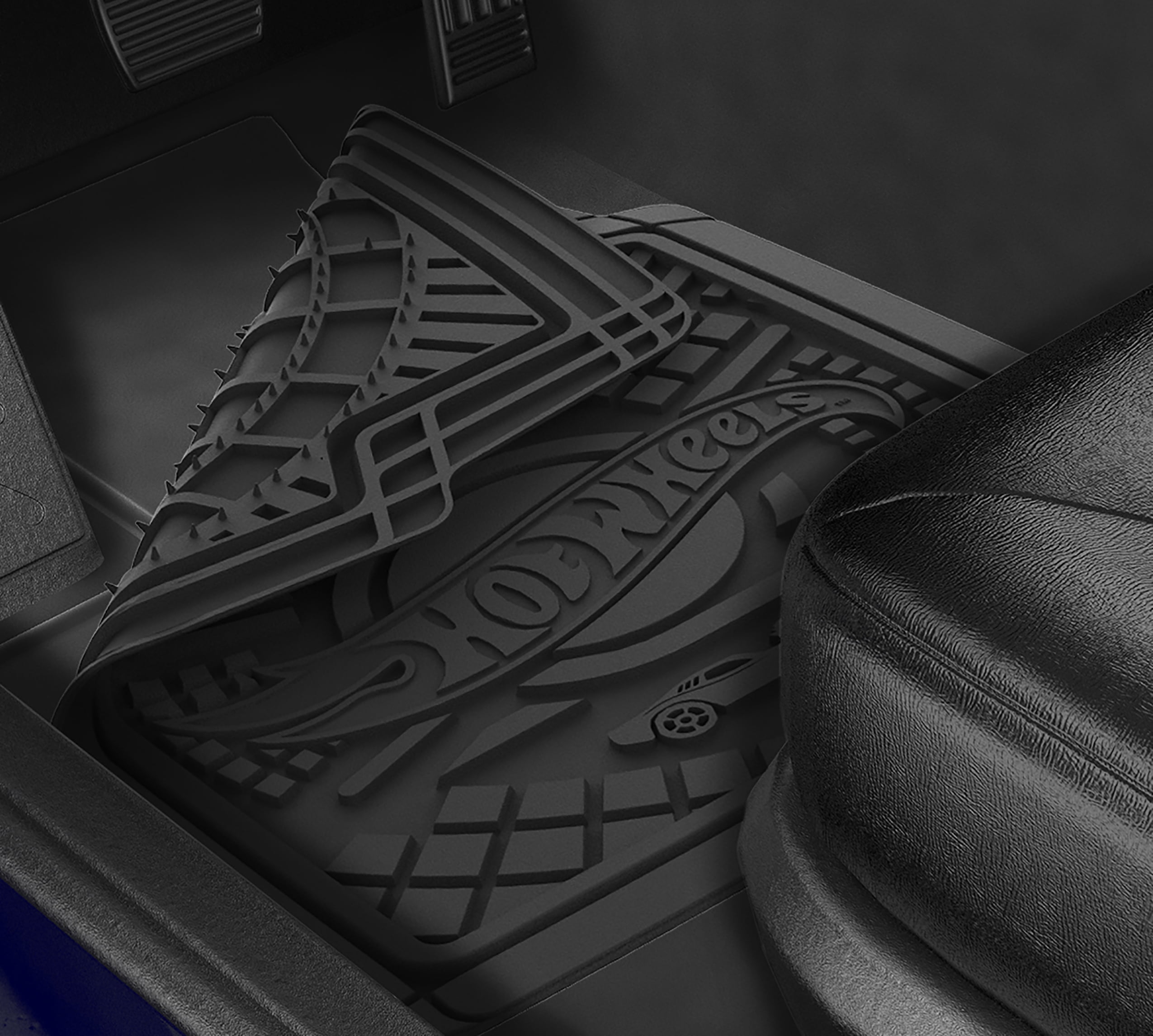 Hot Wheels Premium Racing Design 2pc Rubber Floor Mat Set. Ideal for Cars, Trucks and SUV's.