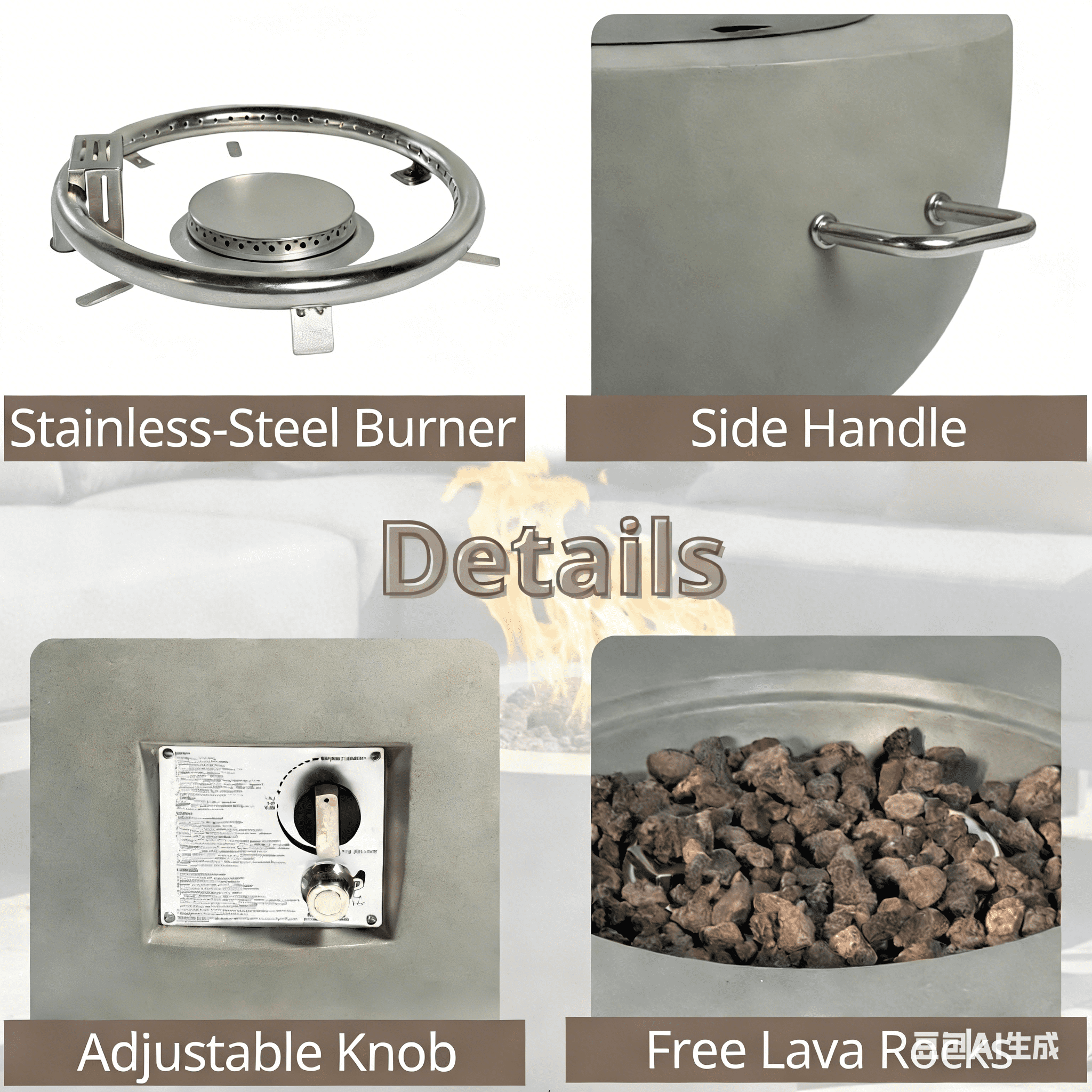 Anykoon 28" Outdoor Round Propane Fire Pit Table, 40,000 BTU Light Concrete Fire Pit with Lava Rocks, Rain Cover & Lid, Light Grey for Patio Garden Deck