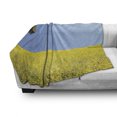 thumbnail image 3 of Yellow and Blue Soft Flannel Fleece Blanket, Alone Stork Flying in Clear Sky over Spring Flowering Field Freedom Picture, Cozy Plush for Indoor and Outdoor Use, 70" x 90", Multicolor, by Ambesonne, 3 of 6