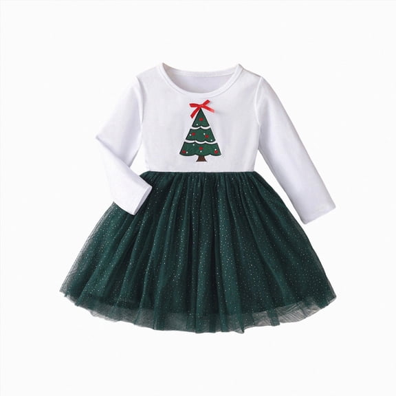 NOLDARES Toddler Baby Girl Christmas Dress Tulle Tutu Skirt Princess Stars Dress Xmas Tree Clothes for Kids,Size 8T