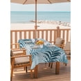 thumbnail image 2 of Outdoor Tablecloth with Umbrella Hole for Patio/Picnic/Party/Camping, Blue Teal Palm Leaves Waterproof Table Cloth Rectangle Table Cover Washable, Summer Botanical Tropical Leaf (60"x 102"), 2 of 9
