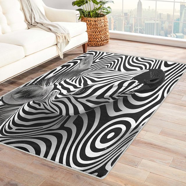 Zebra Rugs for Living Room Bedroom - Stripe Rug 3x5 - Black and White Carpet for Home Decor - Washable Non Slip Patterned Indoor Small Area Rug - Soft & Low Pile (ZJ&456)