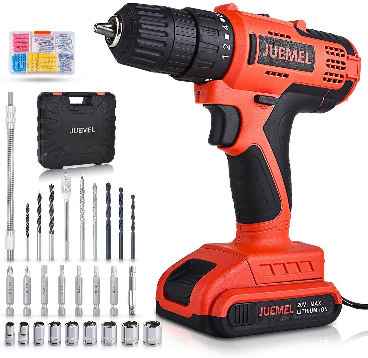 20V Max Brushed Powerful Cordless Drill Driver Tool Li-Ion battery 3/8inch Chuck 