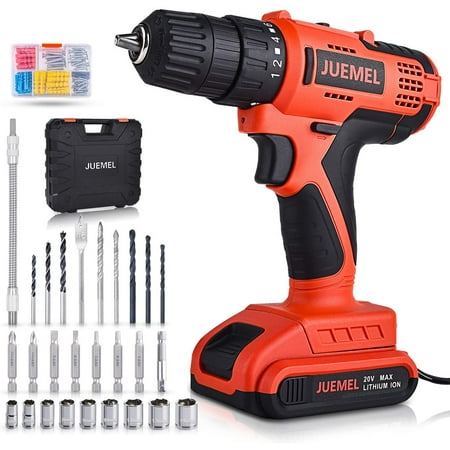 

Juemel 20V Cordless Drill Driver with 100Pcs Accessories Electric Power Drill Set - Variable Speed Trigger 3/8 Keyless Chuck and 2000mAh Lithium-Ion Battery
