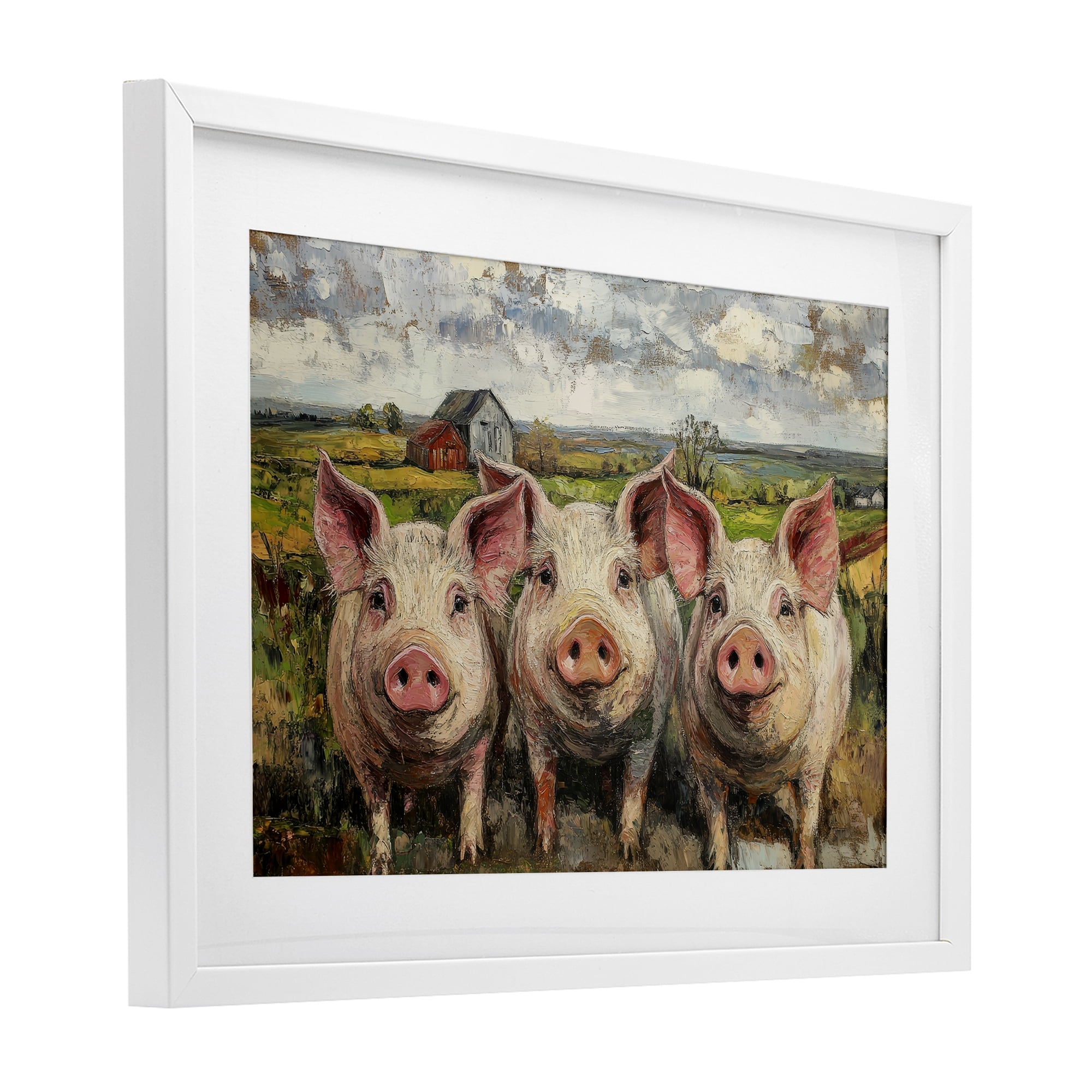 Stupell Industries Classic Barnyard Pigs in Countryside White Framed Print Under Glass, design by Petal Prints Design